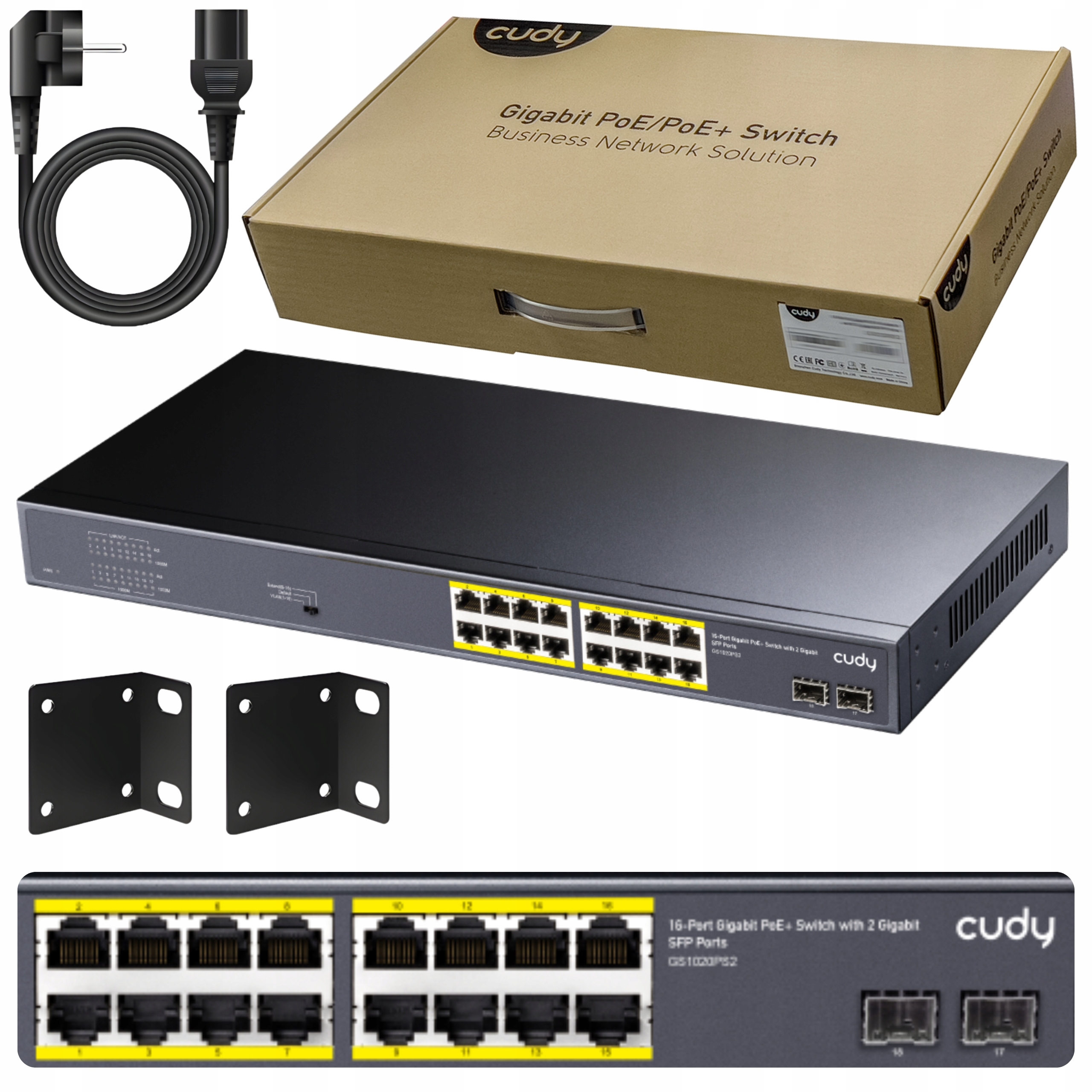 Switch przełącznik sieciowy Cudy GS1020PS2 16-portowy Poe+ 200W Uplink Sfp