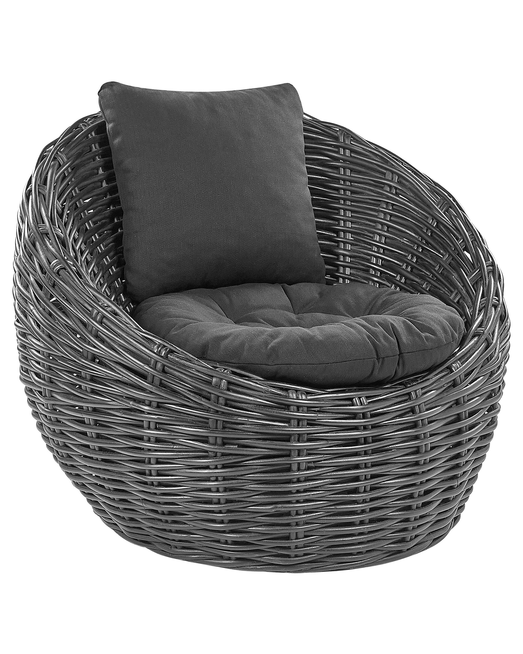 Fotel rattanowy z poduchami retro czarny