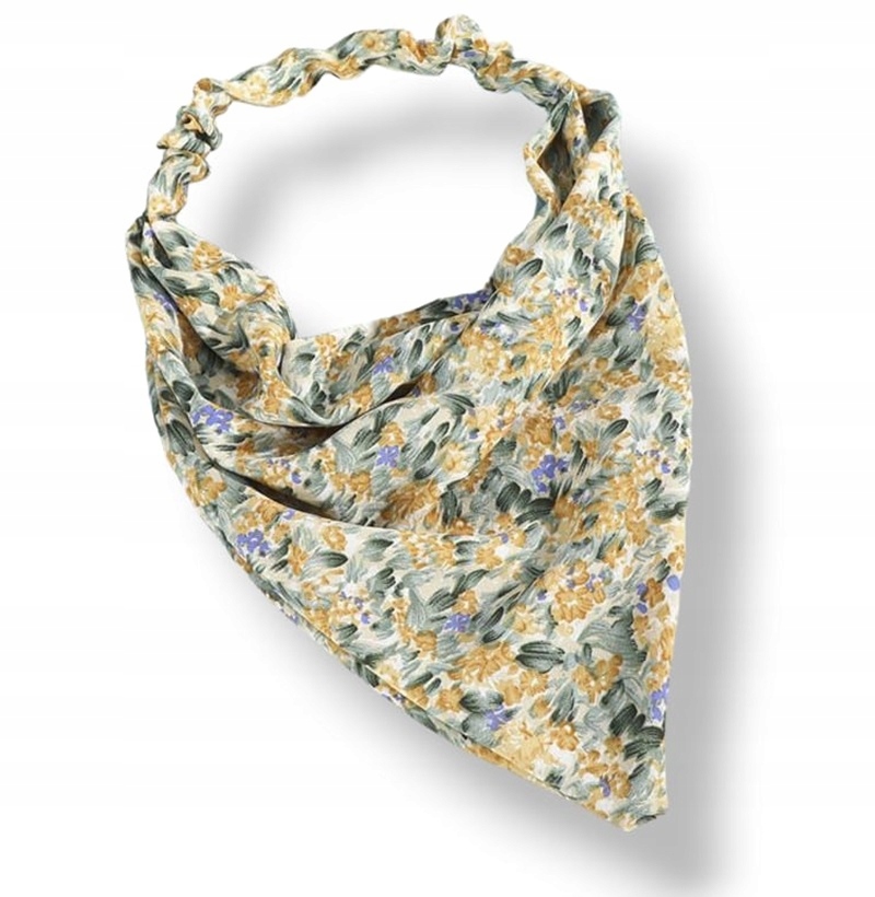 OPASKA LETNIA CHUSTKA NA GŁOWĘ W KWIATY ŻÓŁTA KOLOROWA NA LATO