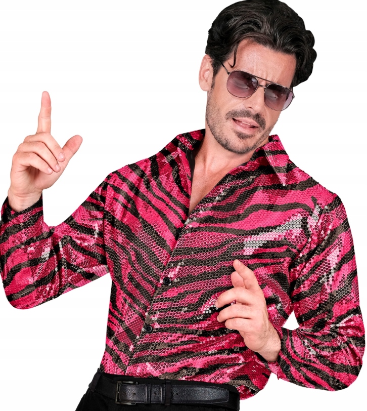 Kostým Pánská Flitrová Košile Fuchsiový Zvířecí Tygr L/XL 12458 Widmann