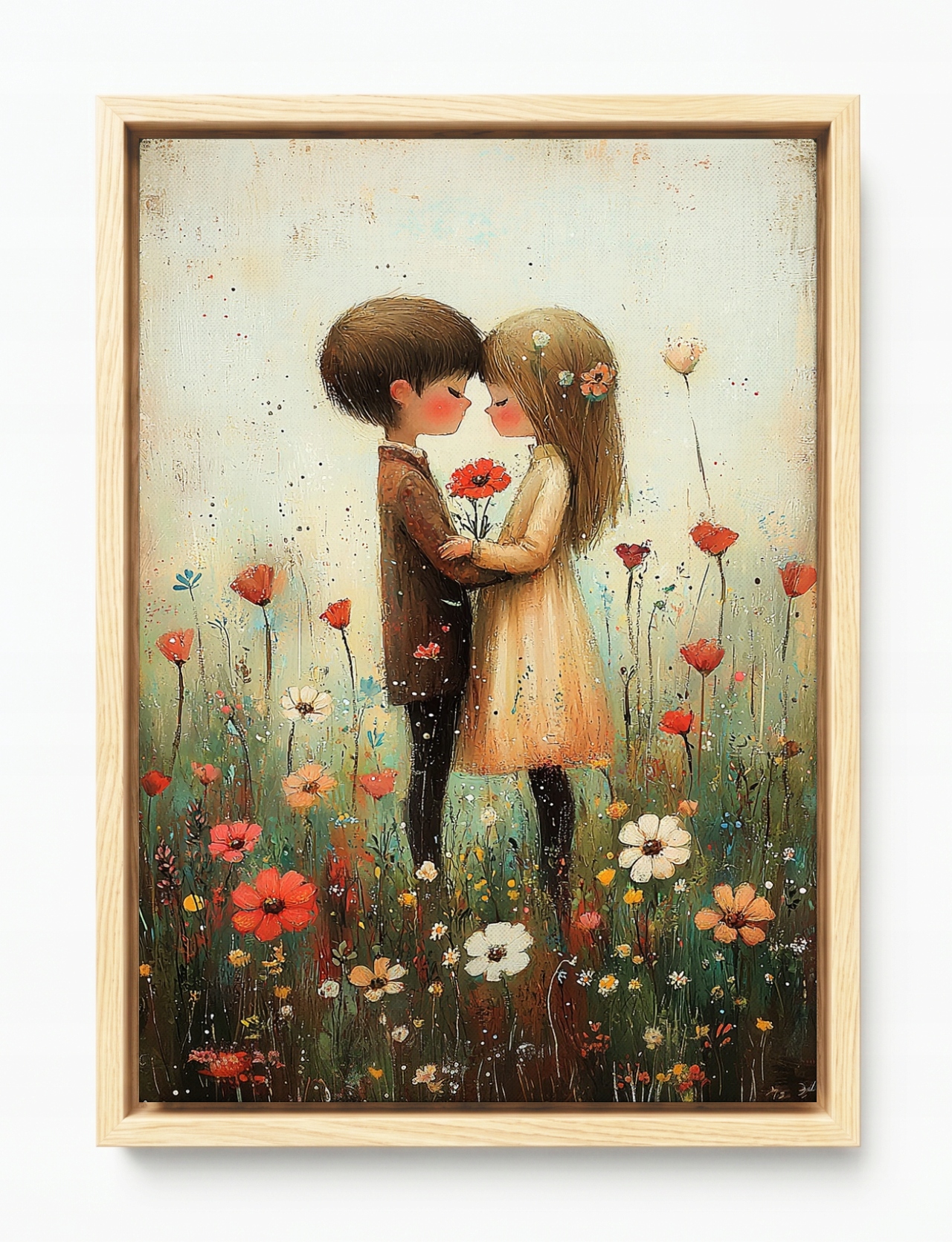 Obraz Rám Americký Box Děti Louka Květiny Láska Zamilovaní Pár 40x60