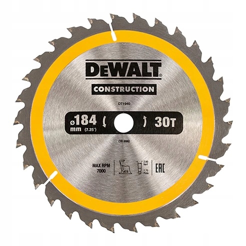 Kotoučová Pila Na Dřevo 184/16 MM 30 Zubů Dewalt Originální