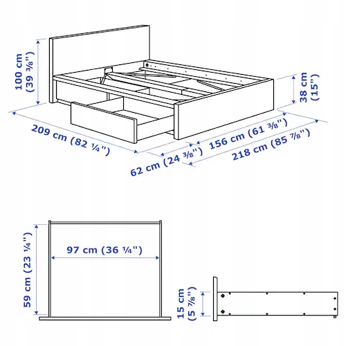 IKEA MALM Rama łóżka z 2 pojemnikami wenge 140x200 Typ łóżko pojedyncze