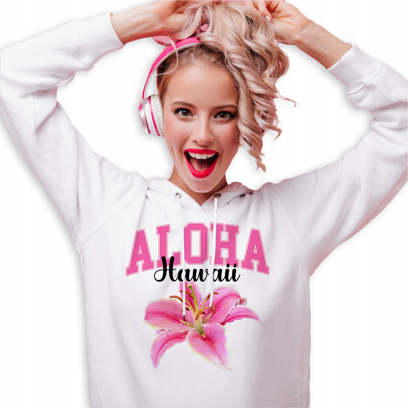 Mikina S Kapucí Bílá bavlněná mikina Módní Flower Aloha Hawaii S