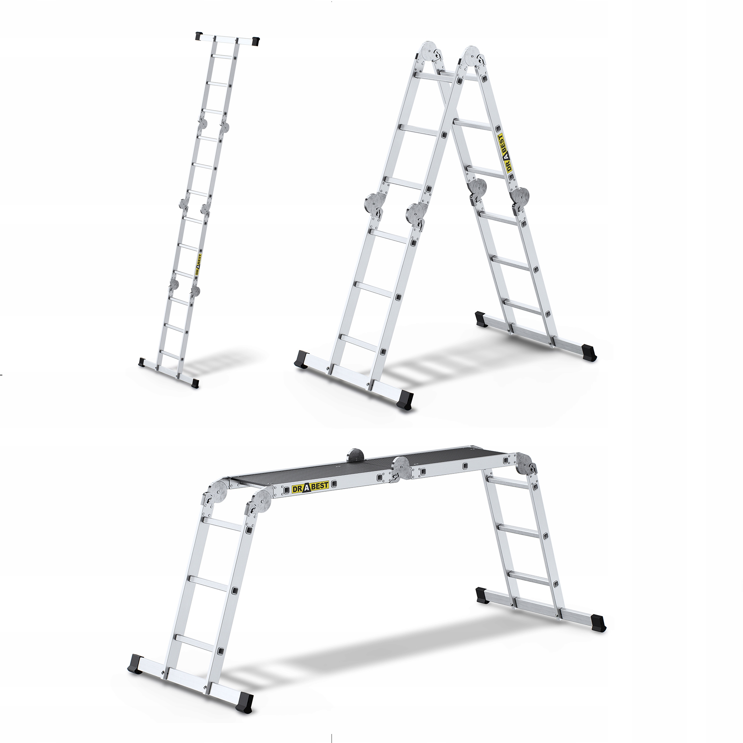 Skládací hliníkový Žebřík , kloubový, 4x3, s plošinou Drabest