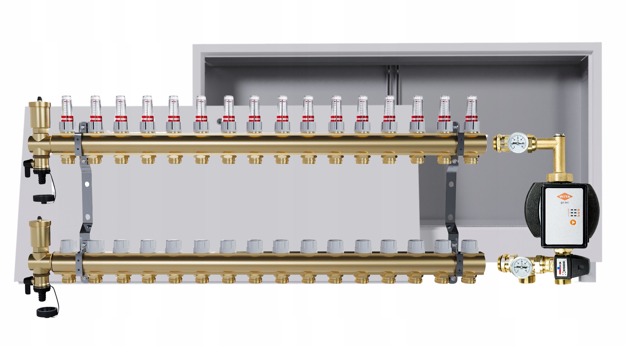 Rozdělovač pro podlahu 16 okruhů s Wita skupinou podomítkový box