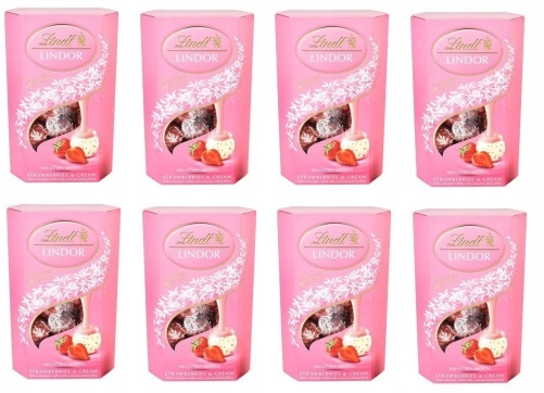 Levně 8x 200g Lindt Lindor Jahody a smetanové pralinky Karton