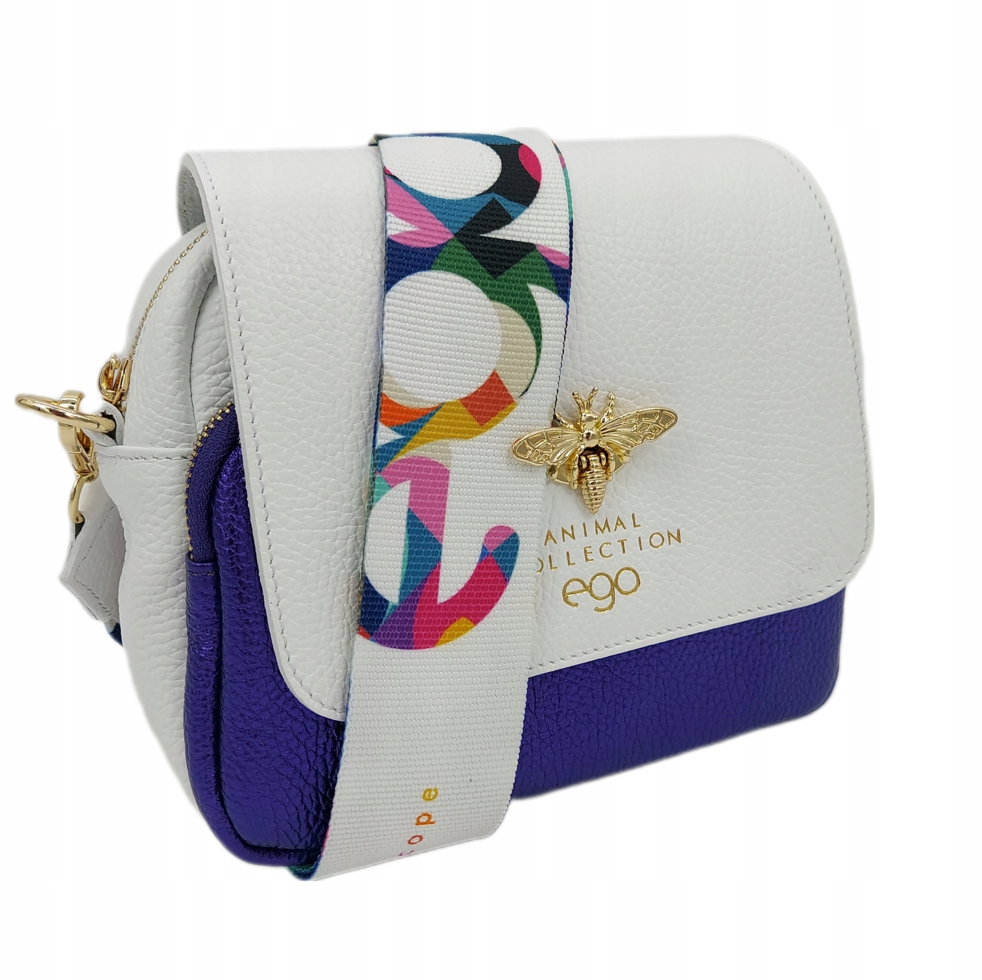 Ego kabelka z přírodní kůže fialová elegantní bílá hmyz
