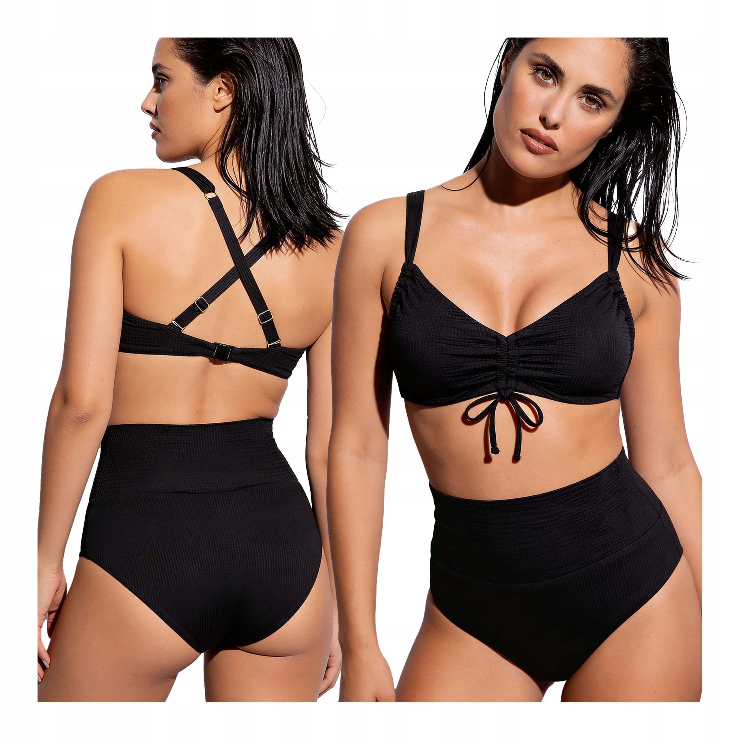 Dvoudílné plavky Bikini s vysokým pasem 90C XXL, černé
