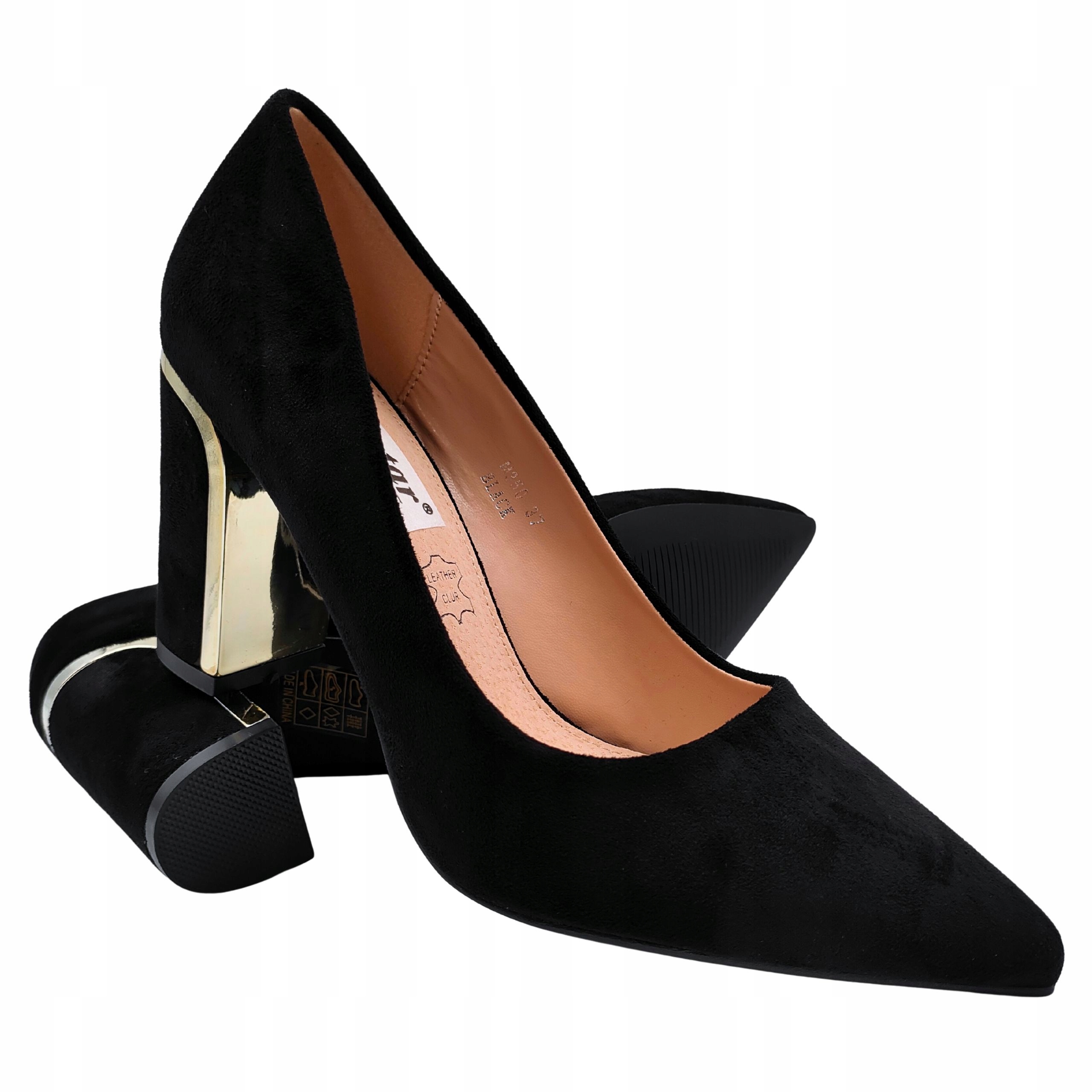 Czółenka Damskie Buty na obcasie słupku czarne Obcasy szpic 38