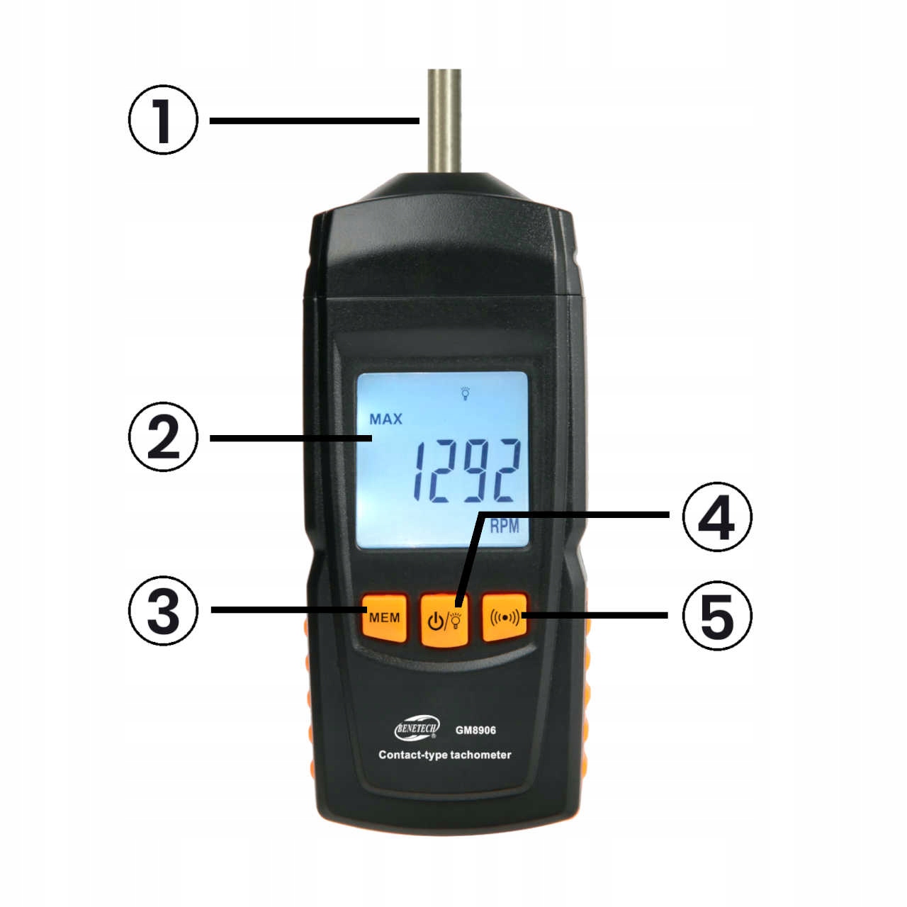 Tachometr Kontaktowy LCD Miernik Prędkości Obrotomierz Obrotów do 19999 RPM EAN (GTIN) 5903738810963