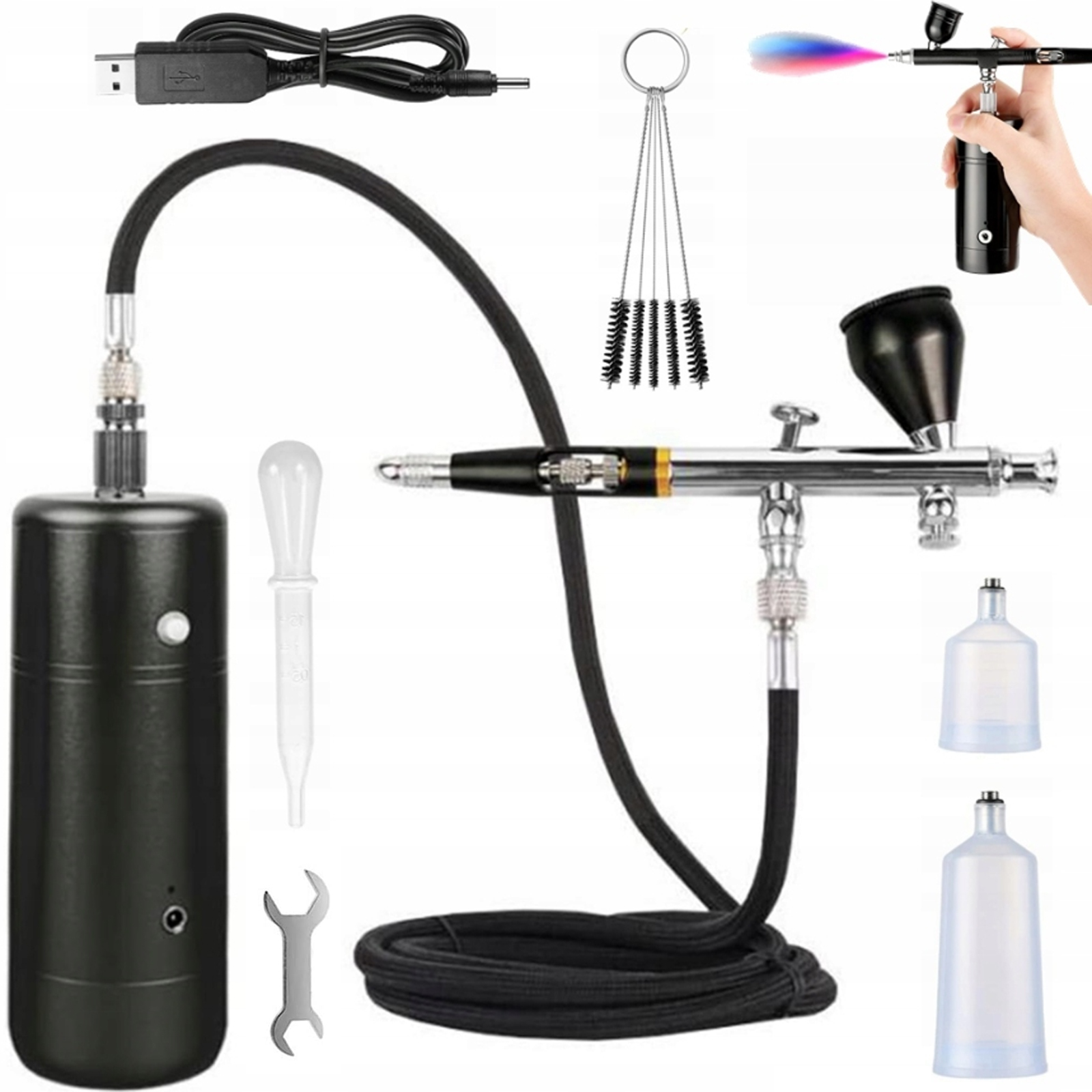 Elektrický airbrush 0 3 mm se 3 kelímky na líčení dekorací a nehtů