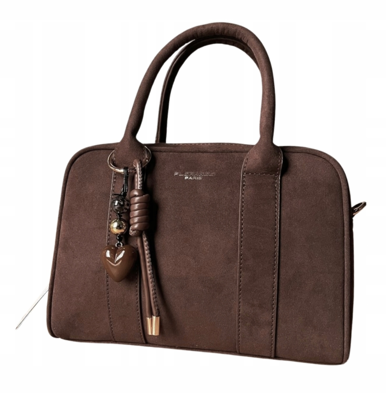 Flora&Co czekoladowa torebka zamszowa listonoszka kuferek brązowy zamsz