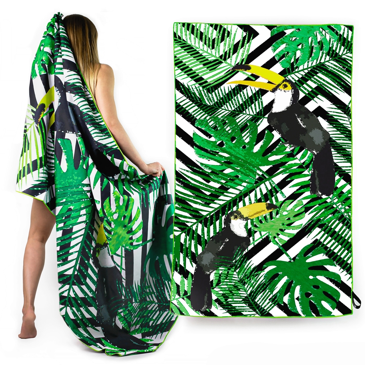 RĘCZNIK SZYBKOSCHNĄCY Z MIKROFIBRY SPORTOWY NA BASEN PLAŻOWY MIKROFIBRA Model RT - TUCANY