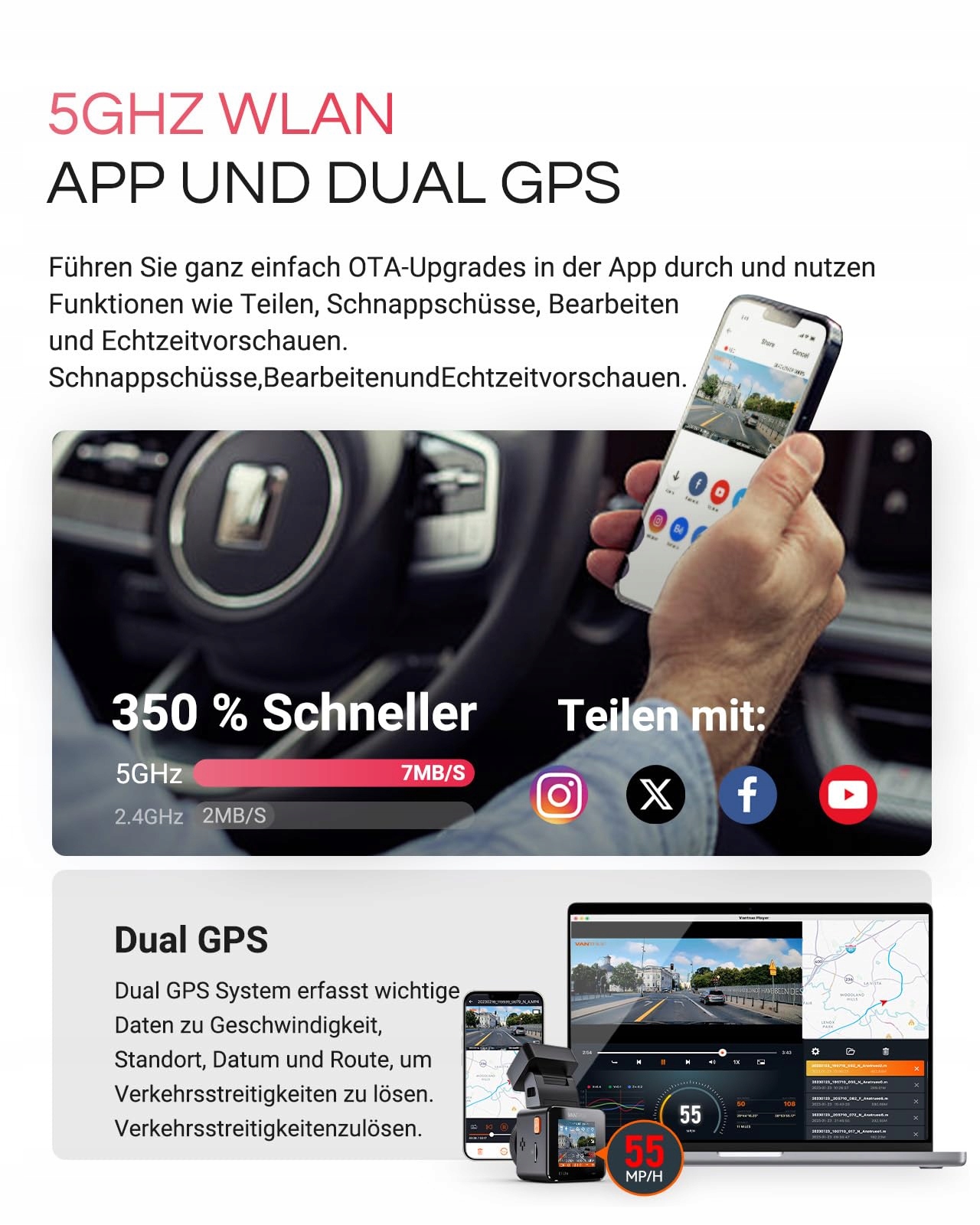 VANTRUE E1 Pro 4K HDR Dash Cam GPS WiFi Night Recording 160° — miniatura 5