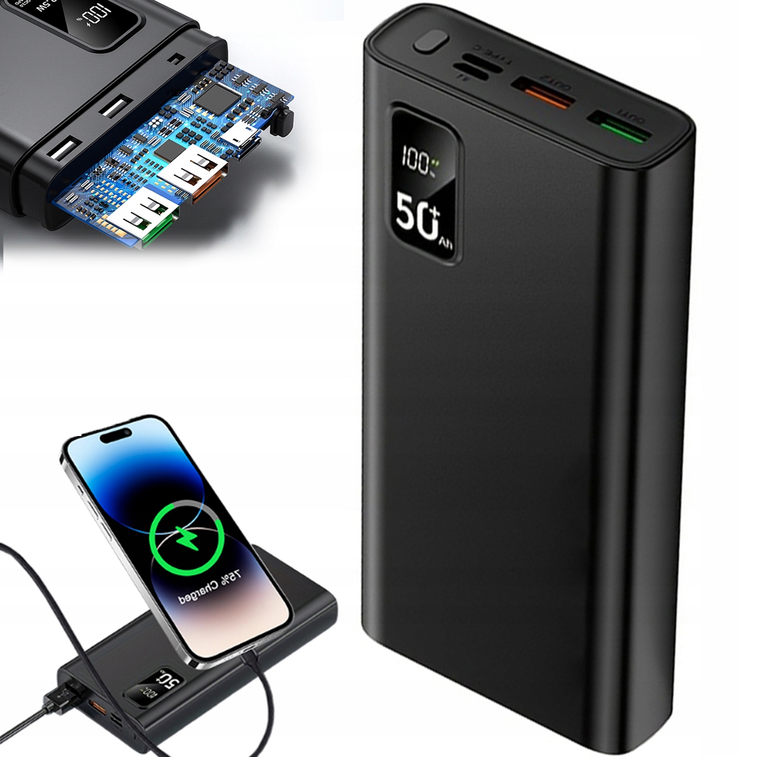 Power Banka 50000MAH Pd Typec Černá Velká Kapacita Pro Cestování Kempování