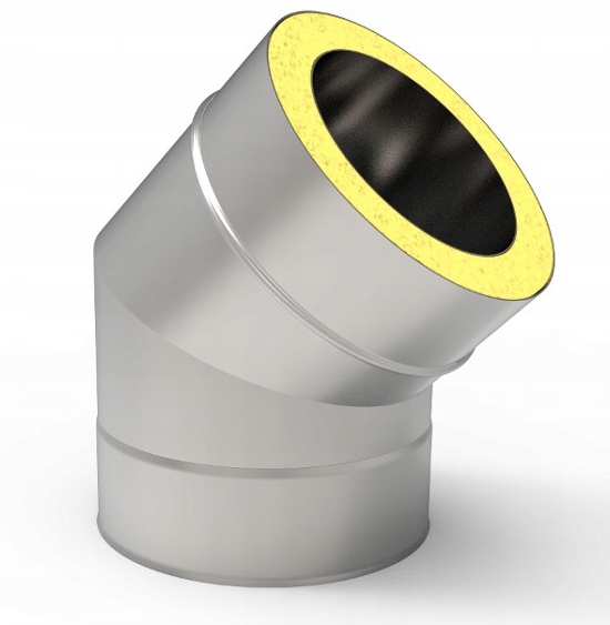 Kd koleno izolované nerezové fi 200 0,5 mm 45 stupňů komínová vložka ocel