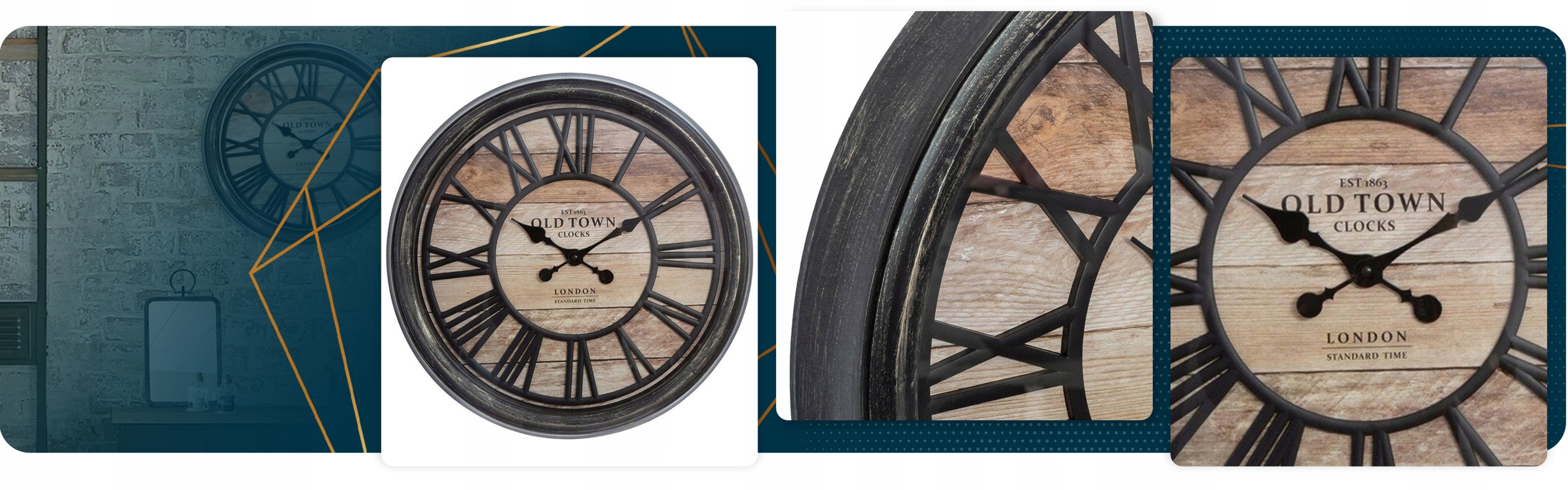 ZEGAR ŚCIENNY DUŻY 50 CM CICHY NA ŚCIANĘ DO SALONU DREWNIANY RETRO ZEGAREK Zasilanie baterie