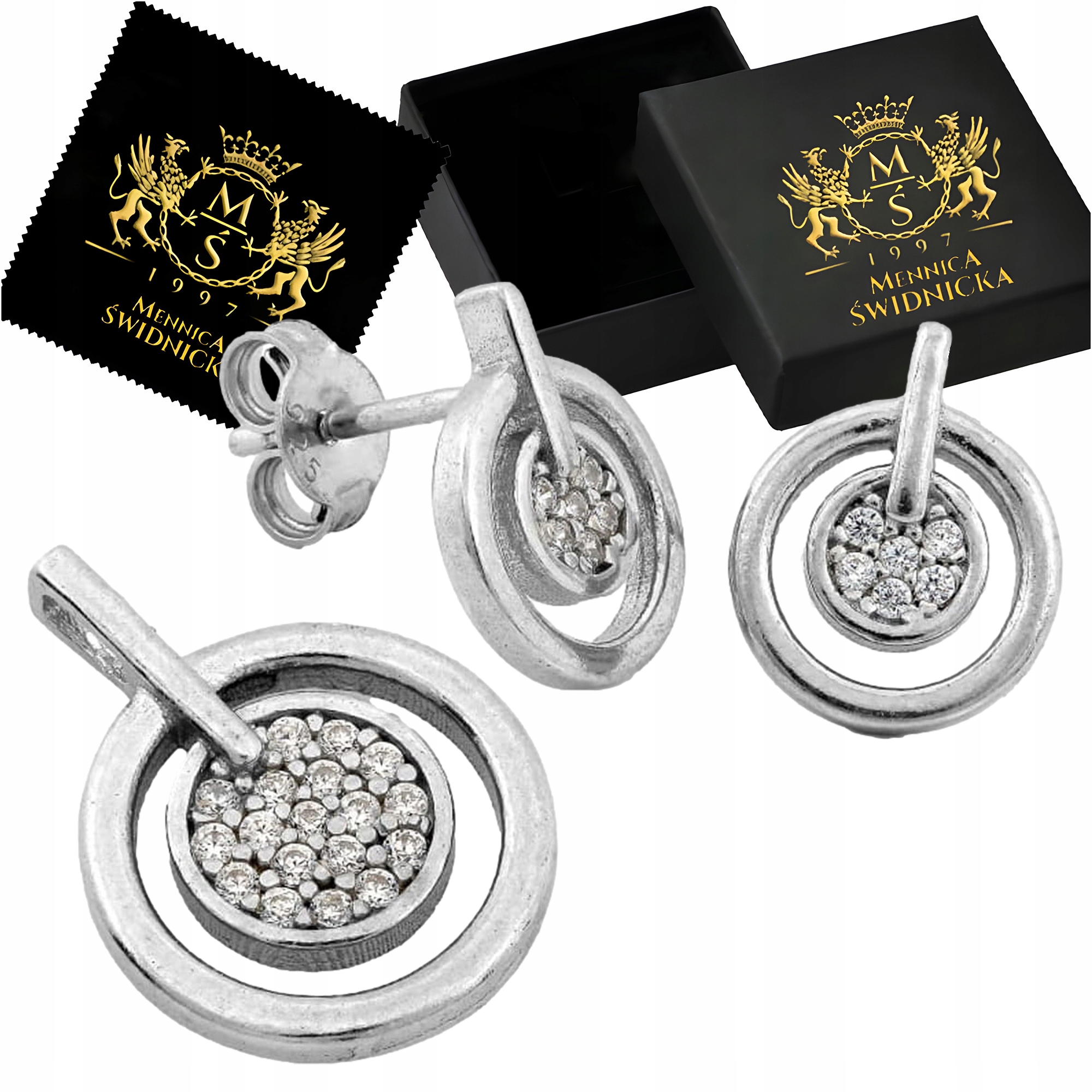 Dámská stříbrná sada Náušnice a přívěsku s kubickým zirkonem, Stříbro 925, Gravírování