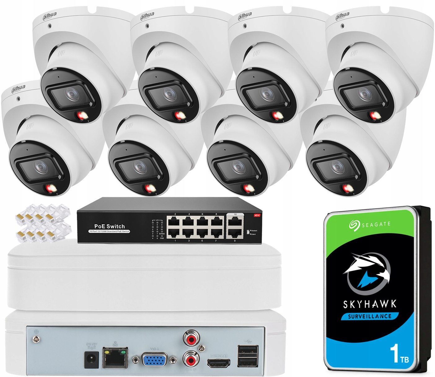 Sada na monitorovanie 8 kamier IPC-HDW1639T-A-IL Dahua 6Mpx Smart Light PoE