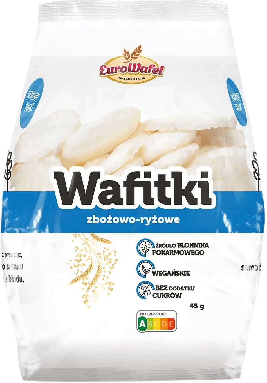 Levně Euro Wafel Obilno-rýžové bez cukru Veganské oplatky 45g 18ks
