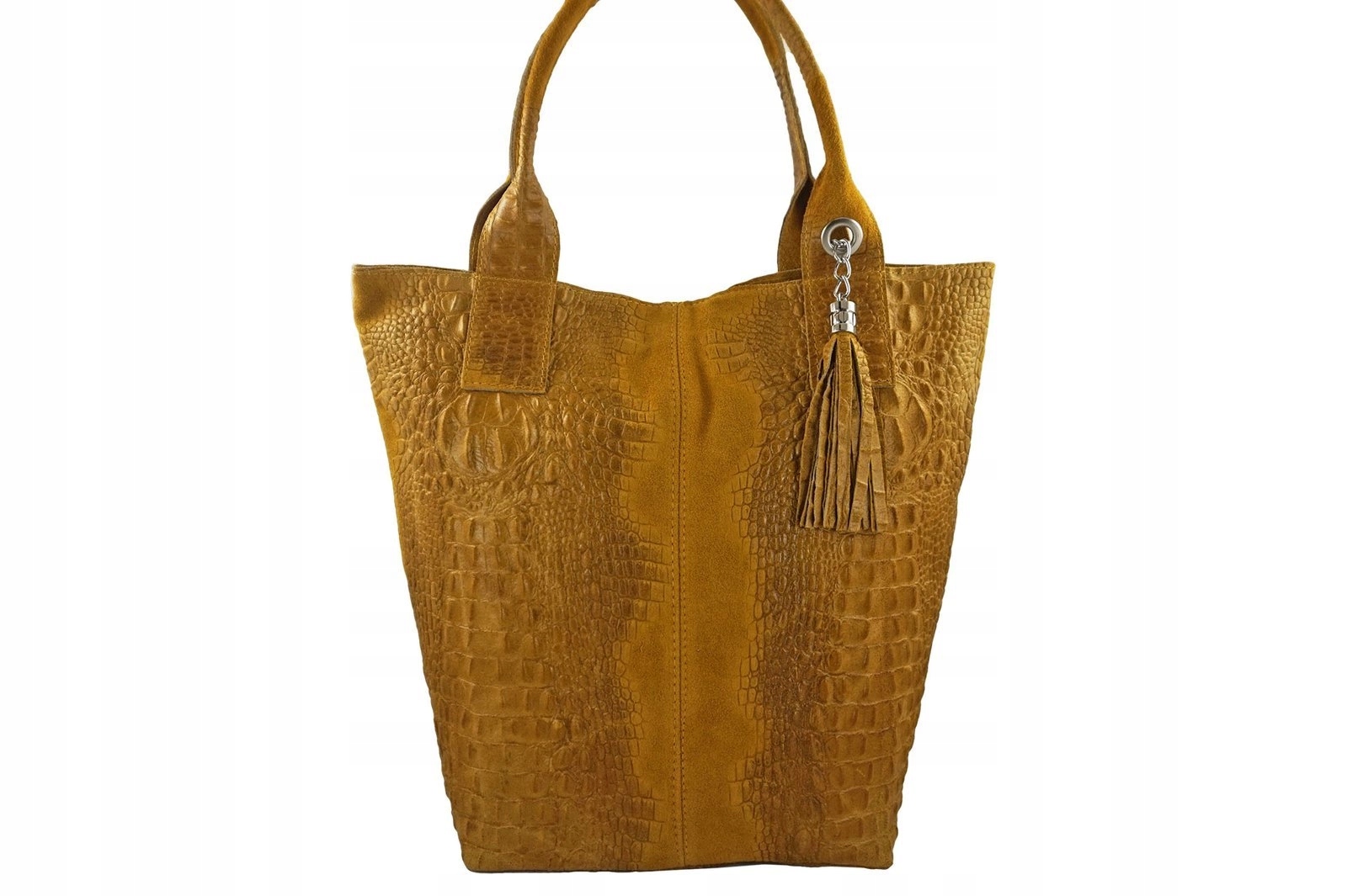 Módní kožená taška Croco Tmavě žlutá
