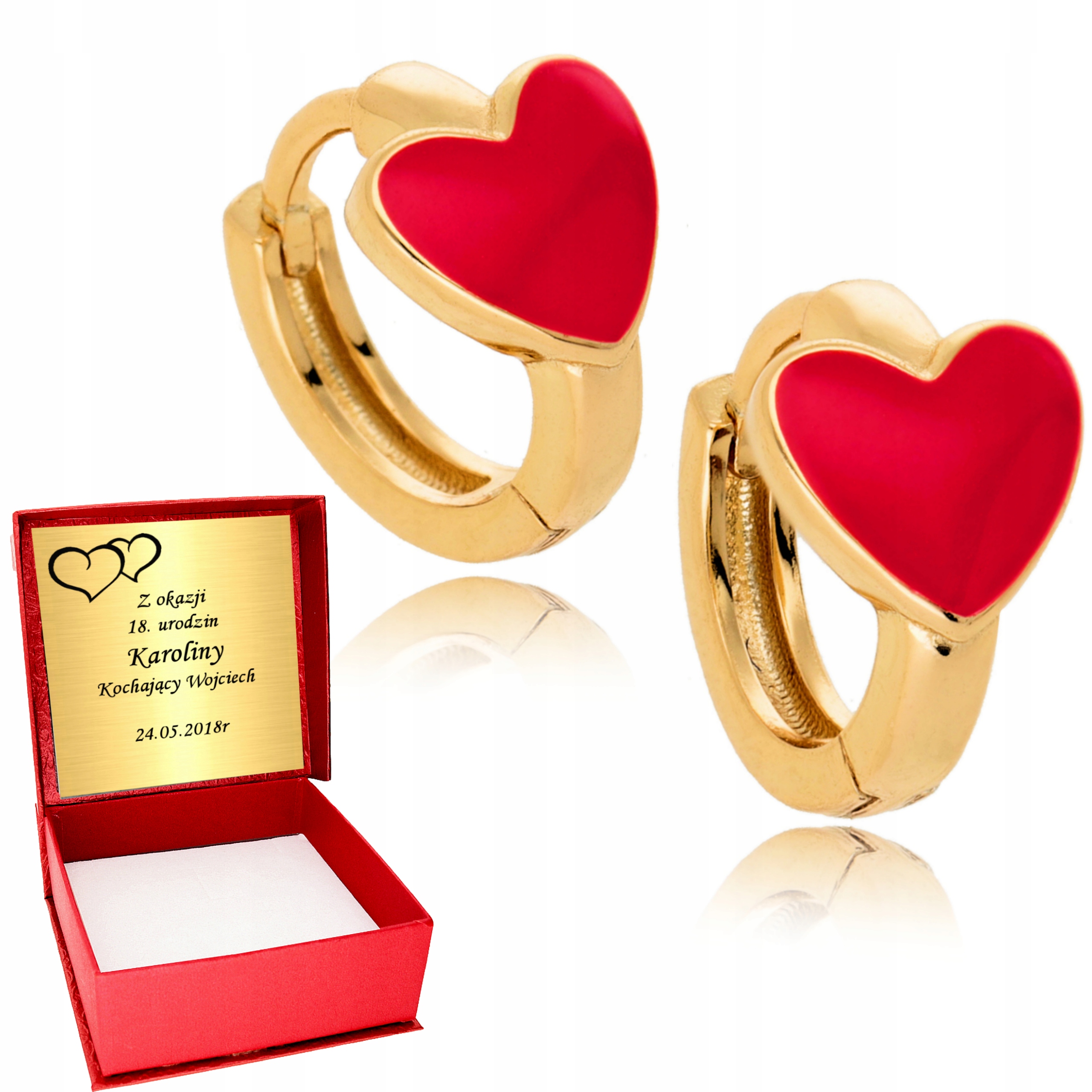 

Złote Kolczyki 925 Kółka Czerwone Serca dla Dzieci