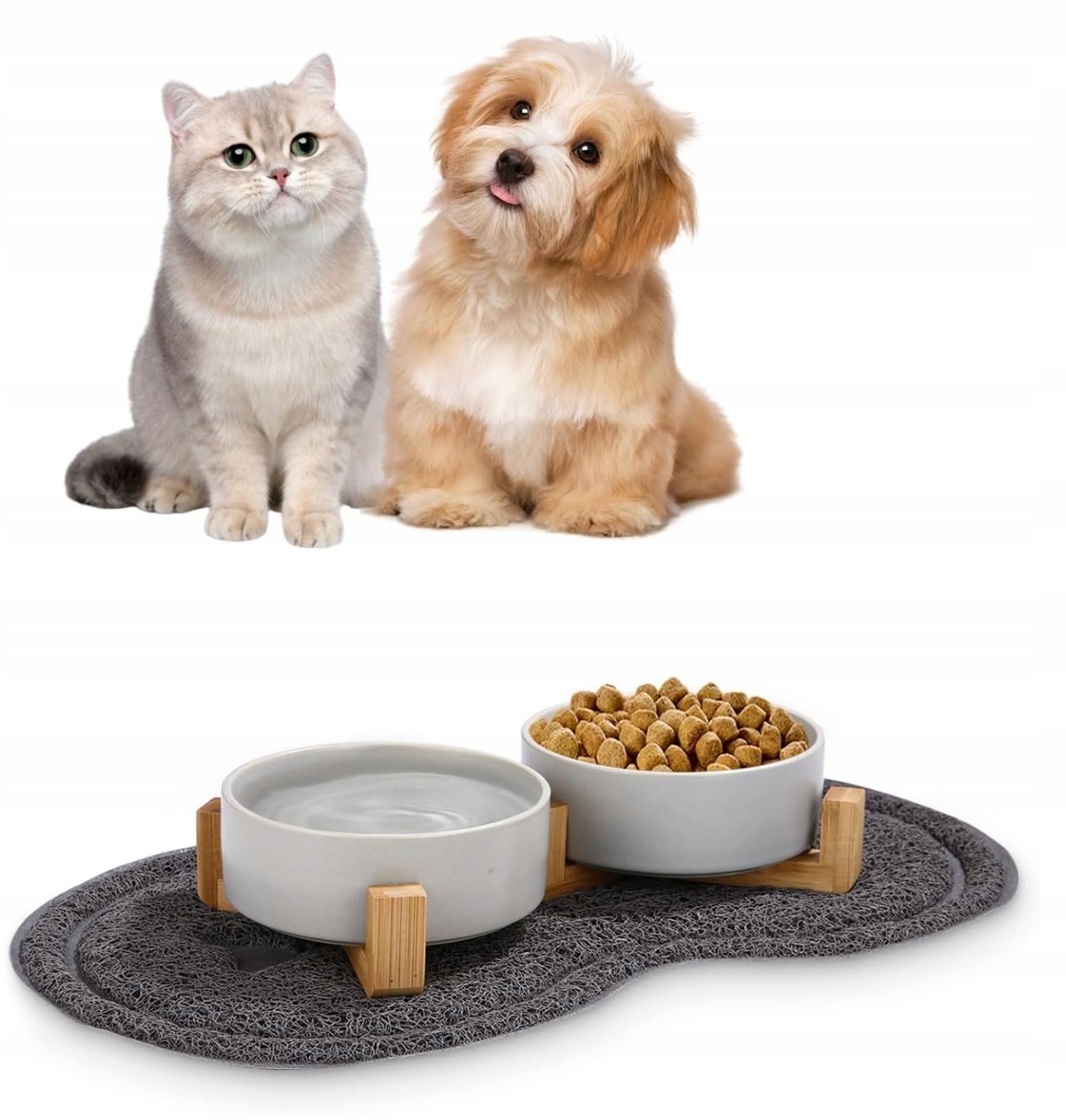 Keramická dvojitá miska na krmivo pro psa kočku Set 2 x 400 ml Podložka