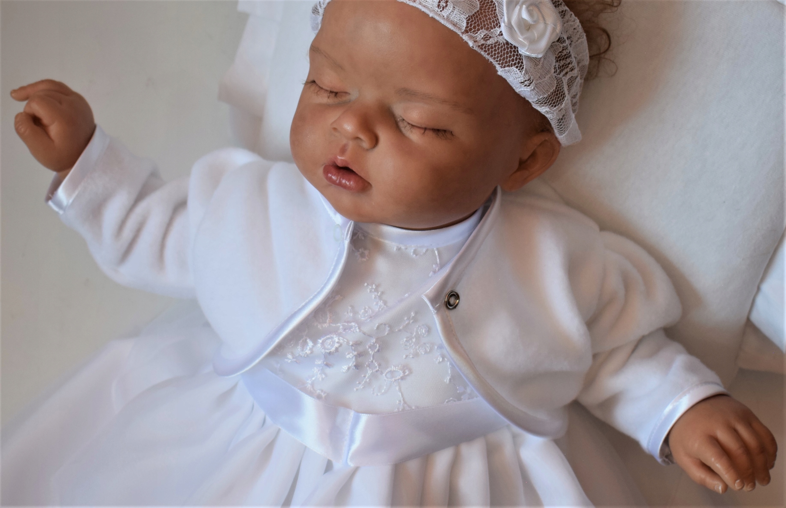 Bolerko Polarowe Białe Różowe do CHRZTU 62/68 Płeć Dziewczynki