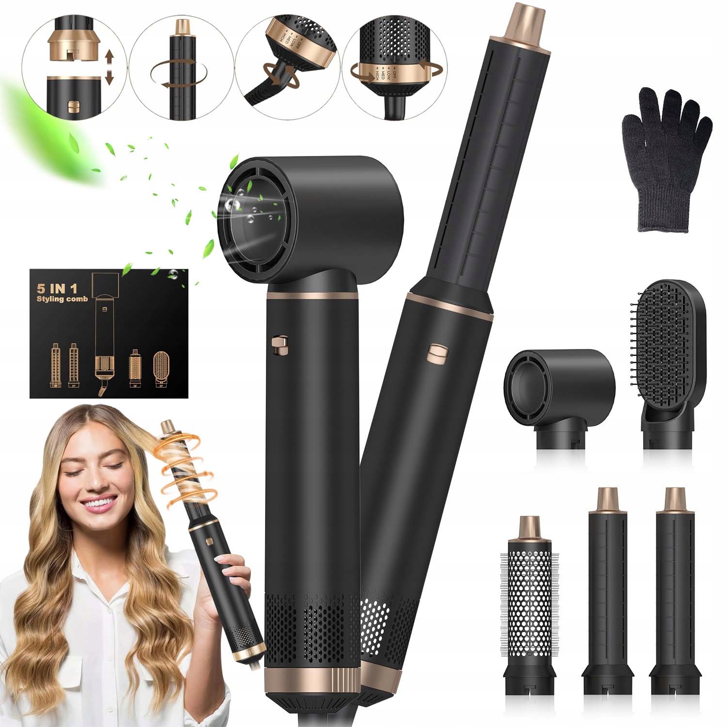 Vysoušeč Vlasů Sada Automatických Rotačních Kulm Narovnávacích Vlasů 5 V 1