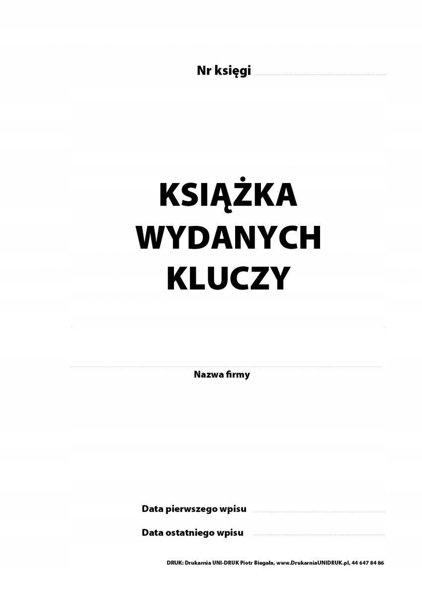 

Rejestr Książka wydanych kluczy numerowana
