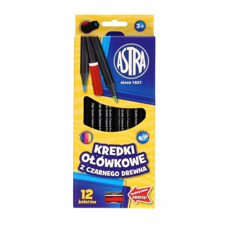 ASTRA KREDKI OŁÓWKOWE 12 kolorów, czarne drewno EAN (GTIN) 5900263061006
