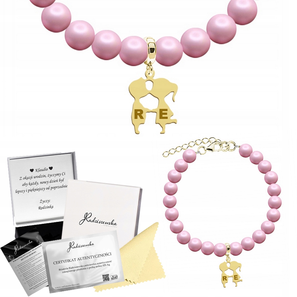 Zlatý náramek na Den Žen s perlami, iniciály Narozeniny Gravírování Bonus