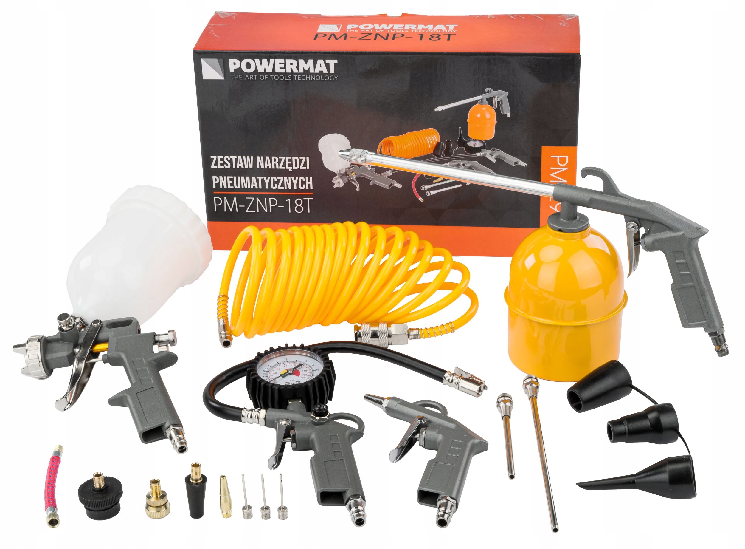 KOMPRESOR OLEJOWY 50L SPRĘŻARKA 8 BAR 206 l/min 230V DUŻY ZESTAW 18 EL. Moc silnika 2.5 KM