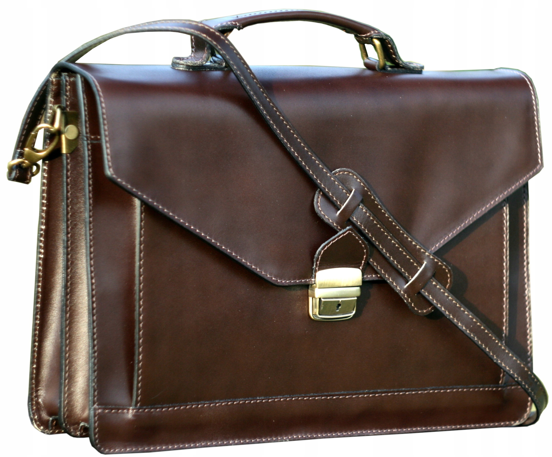 Pánská kožená aktovka hnědá na notebook 15 italská 3 komory velká A4 aktovka