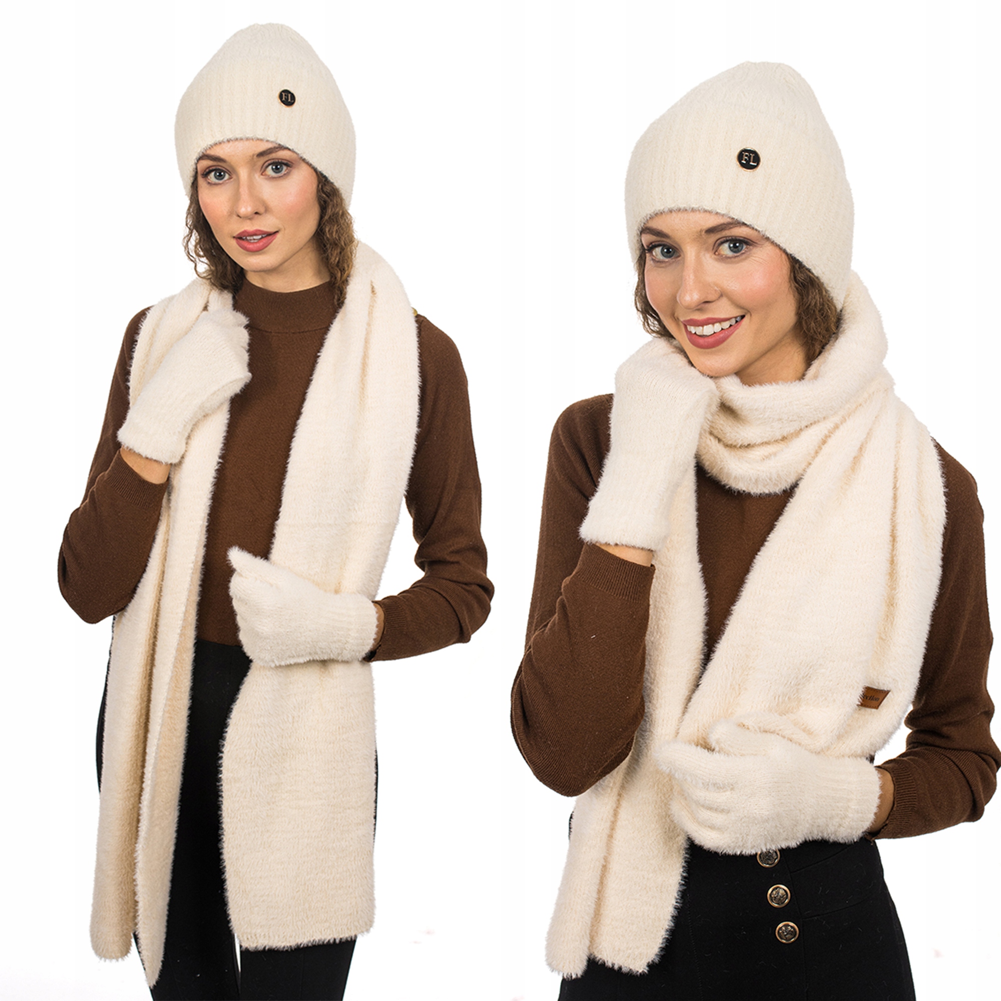 Krémová Sada: Čepice, Šála a Rukavice 3v1 Zimní Teplá Alpaka