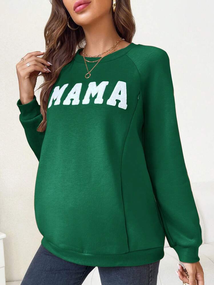 SHEIN Bluza ciążowa z raglanowym rękawem i nadrukiem w kształcie litery L Marka Shein