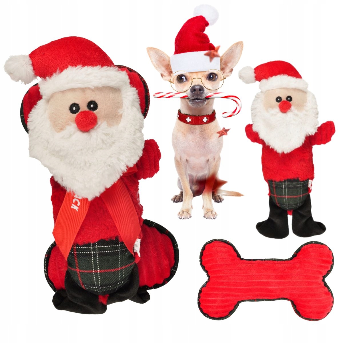 Hračka pro psy 2v1 Mikuláš A Kostka plyšáci 2 kusy na Vánoce