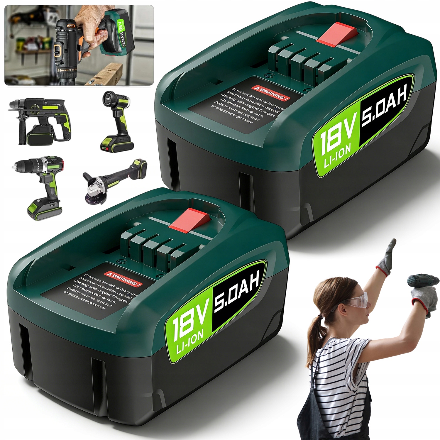 Akumulátory 5000 Mah 18 V 5 A Pro Elektrické Nářadí, 2 Kusy V Balení