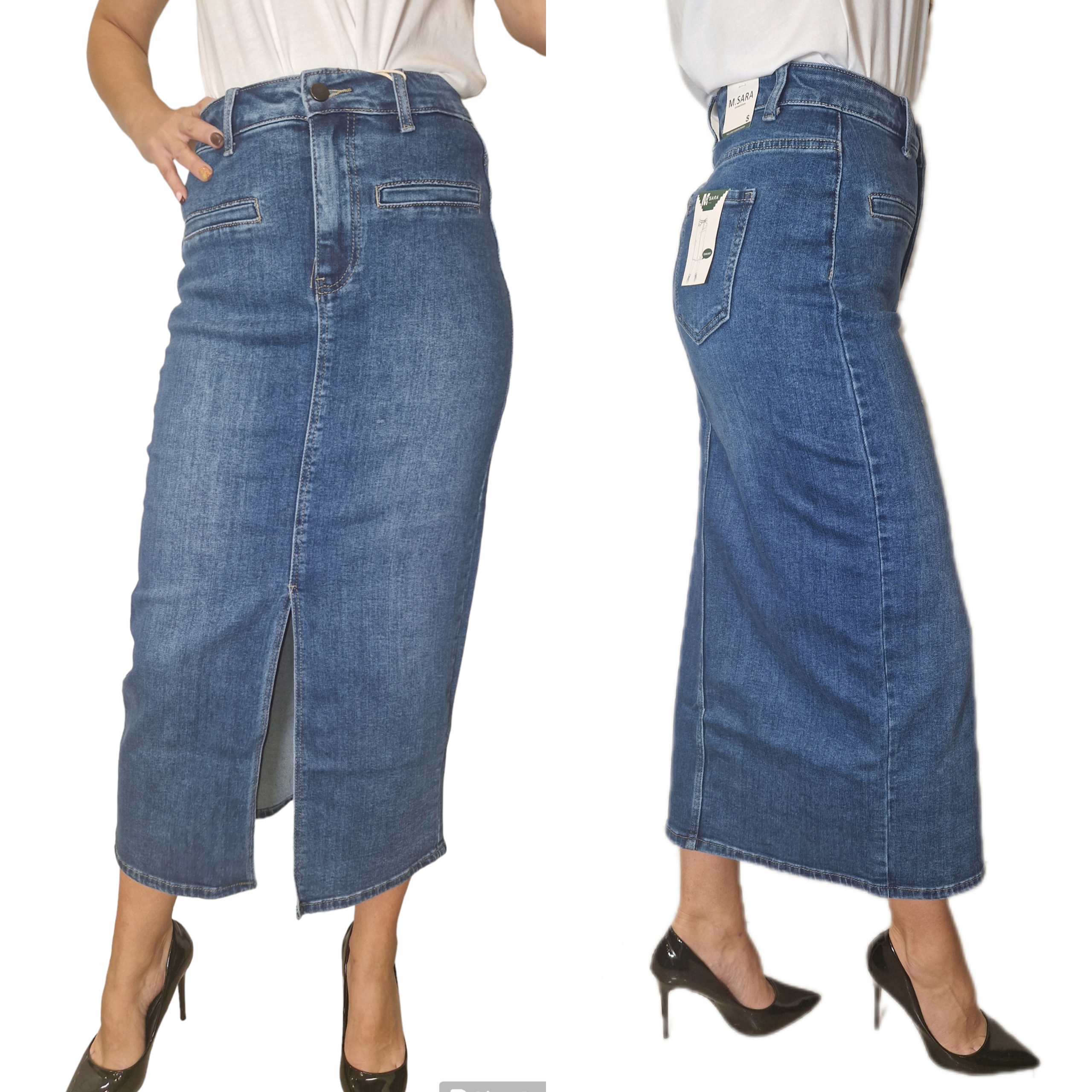 Dámská džínová Sukně , tmavě modrá, tmavě modrá, zeštíhlující M.sara vel S