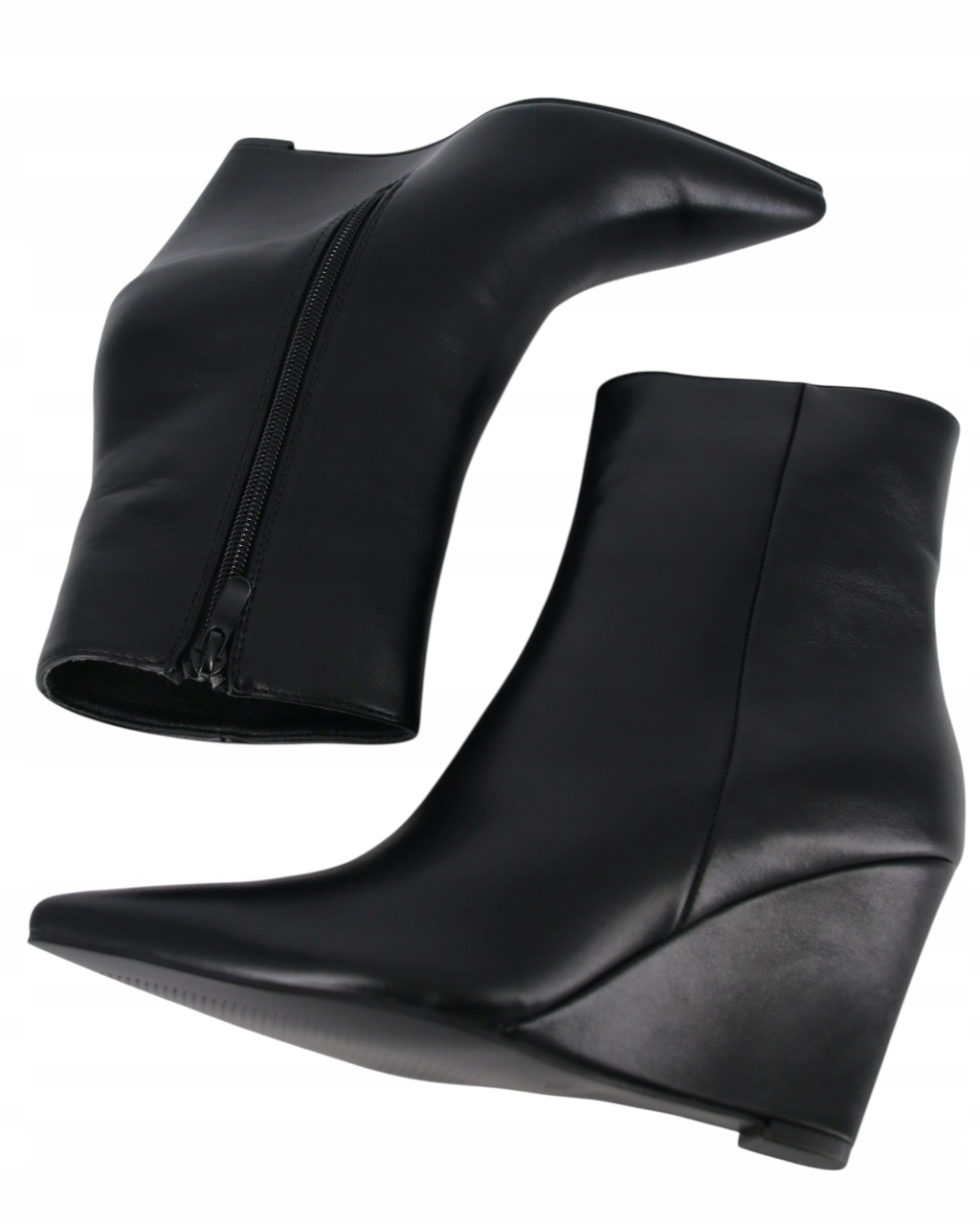 Kotníkové Boty Na Klínku 8,5 cm Černé S Ekokoženou Špicí Elegantní Pohodlné 39