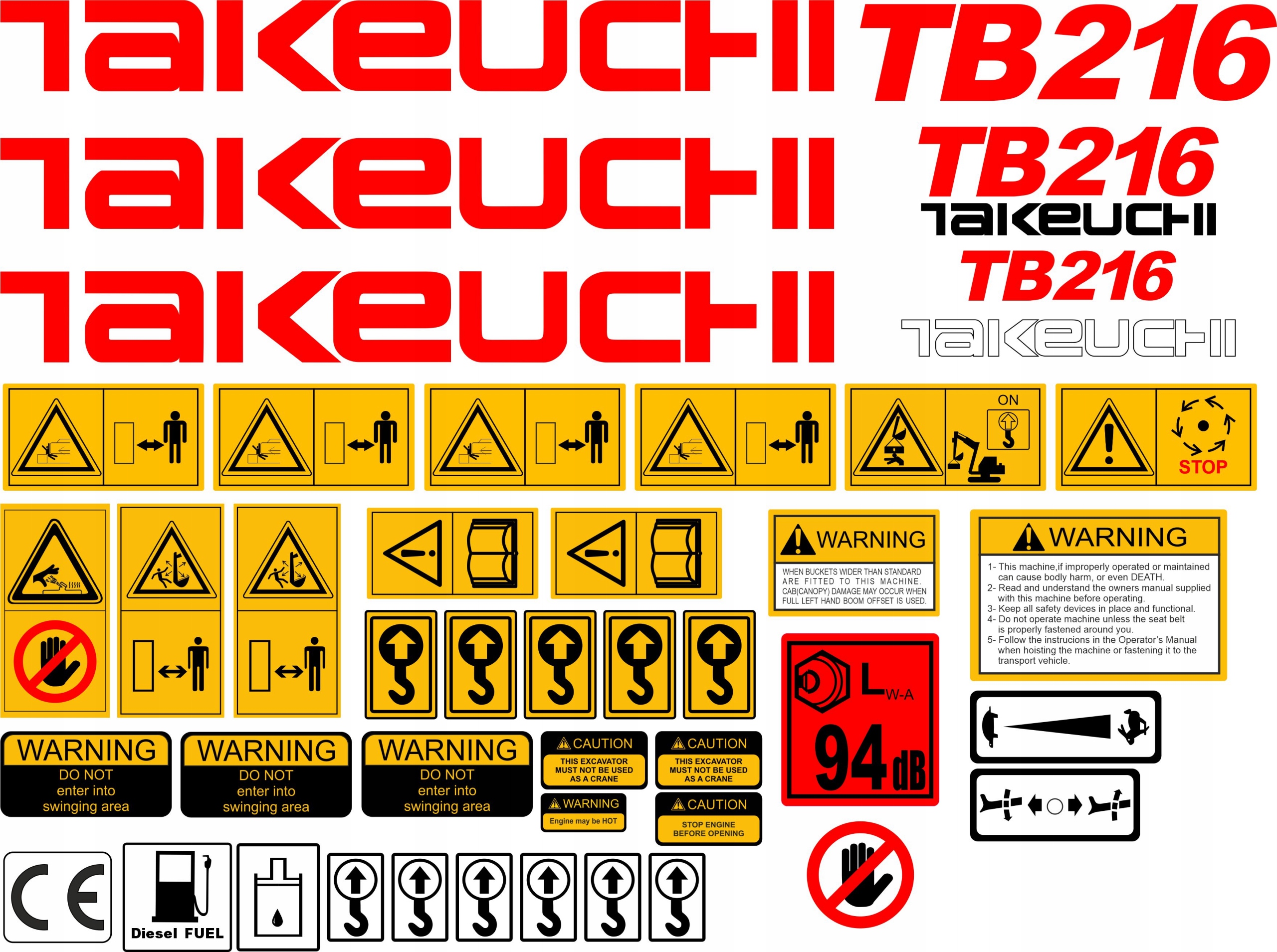 Samolepky Na Stroj Takeuchi TB216 216 Sada Na Opravu Minibagru