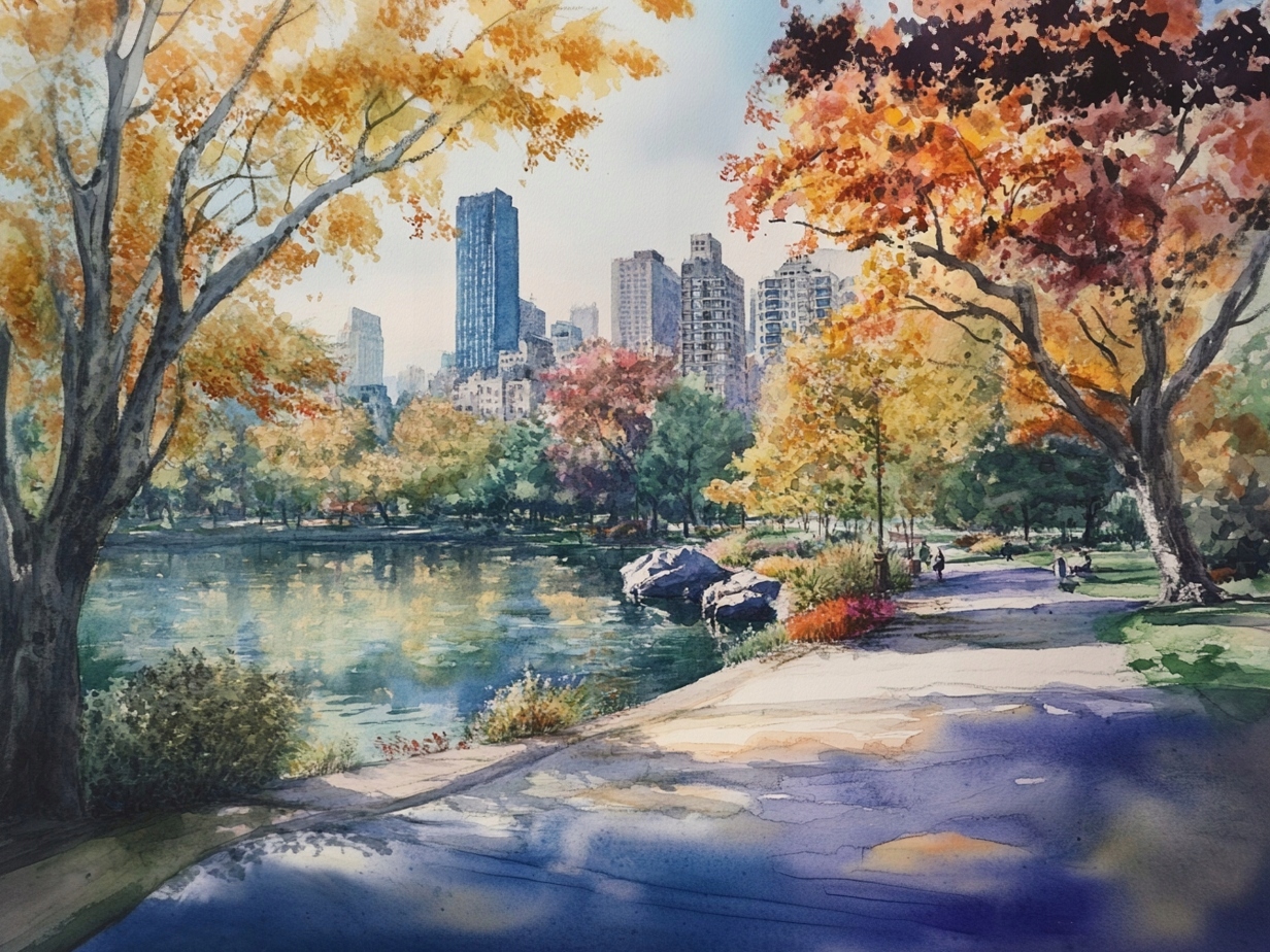 Obraz Na Plátně Canvas Akvarel Park Podzim New York Central Park 100x75