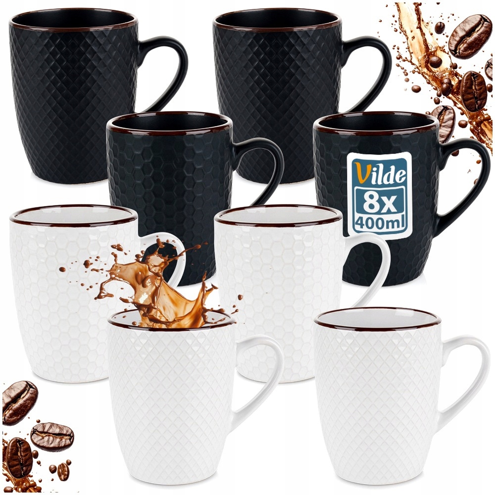 8 x sada Hrnků na pití čaje a bylinek, hrnky Černé Bílé, hrnek