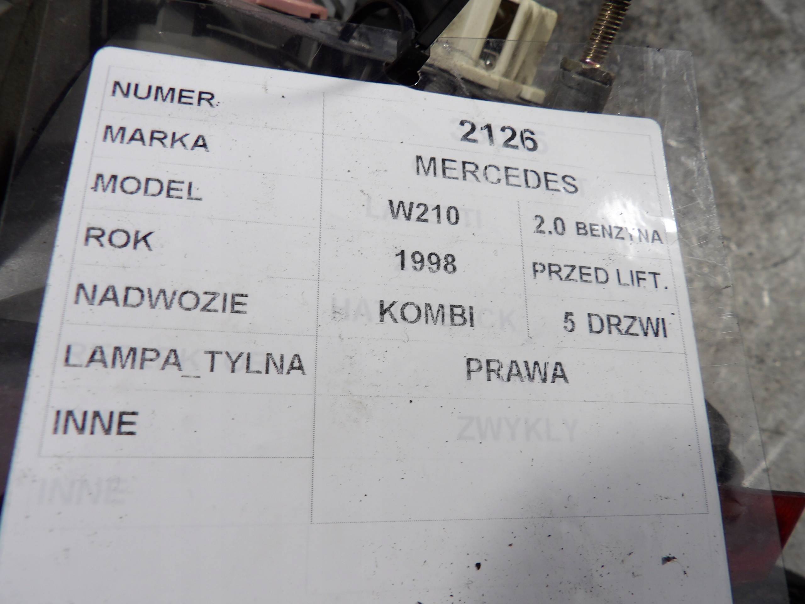 Mercedes W210 light rear right A2108204864 kombi