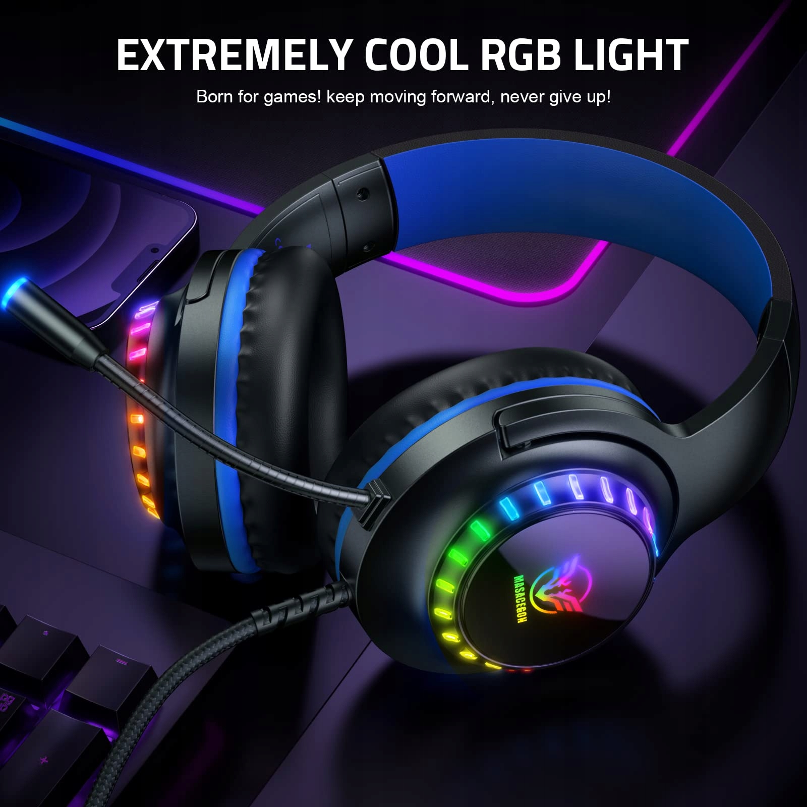 PACRATE RGB Słuchawki Gamingowe PS4 PS5 Xbox PC Switch z Mikrofonem RGB — miniatura 6