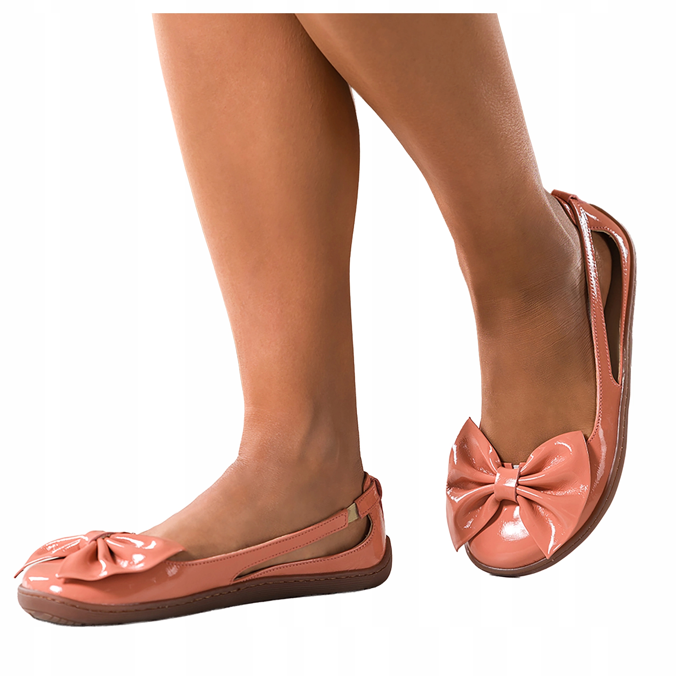 Meruňkové Baleríny Dámské Kožené Barefoot Lakované s mašličkou, velikost 41