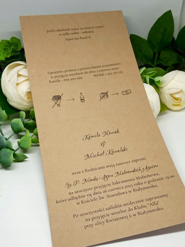 ZS15 *3 E Zaproszenie ślubne z drewnianym sercem pełna personalizacja Ślub Kolor dominujący wielokolorowy