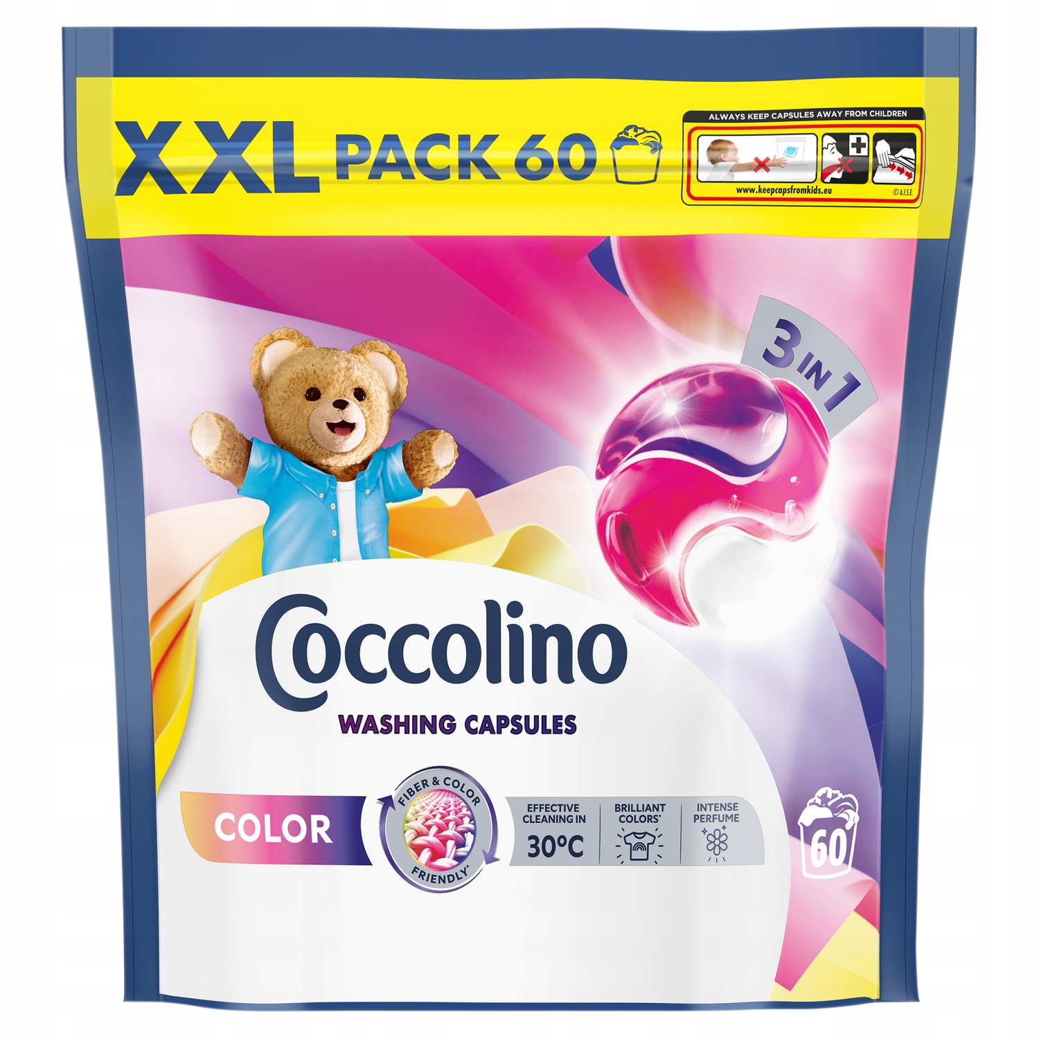 Coccolino XXL Kapsle 3v1 na praní barevného prádla 60 praní