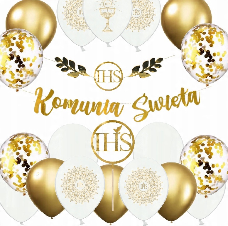 

Balony złote Komunia dekoracje na Komunię Topper